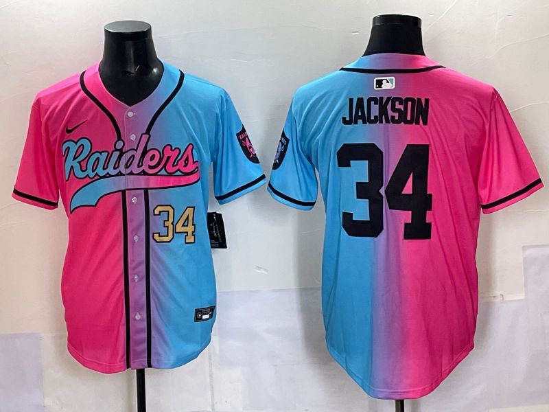 Men 2025 Oakland Raiders 34 Jackson Blue pink Nike Limited NFL Jersey 004
